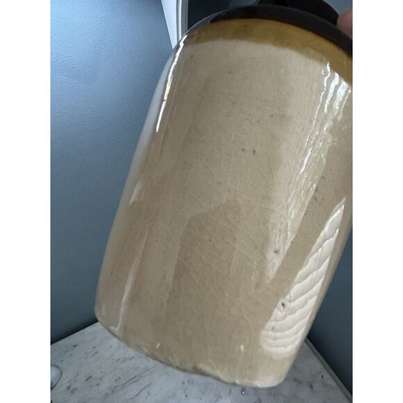 Vintage Stoneware Syrup Pitcher Jug Brown Tan Two Tone 6" Tall Vase Cottage Core - Picture 11 of 13